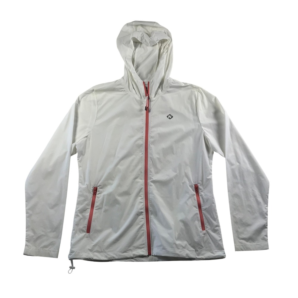 Naviskin Womens White Coral Pink Full Zip Hooded Windbreaker Jacket Large